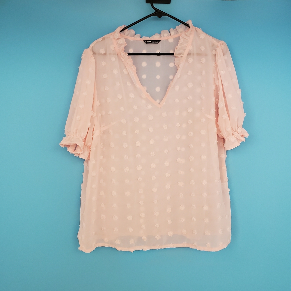 SHEIN Blouse Size XL Light Pink Textured Sheer